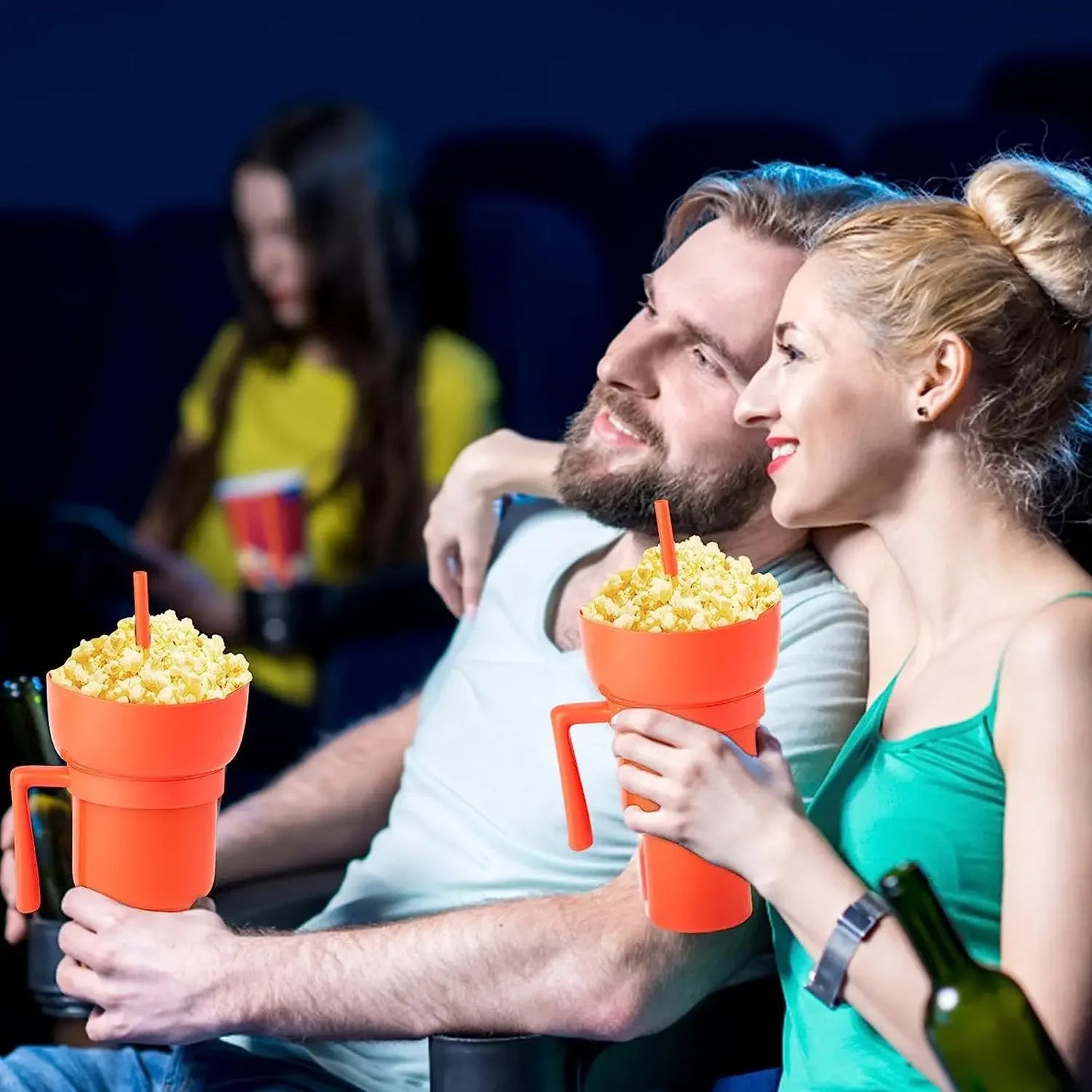 Popcorn Beverage Cup Snack Cups Straw Cup with Handle Water Bottles with Straw Coffee Cup Mug