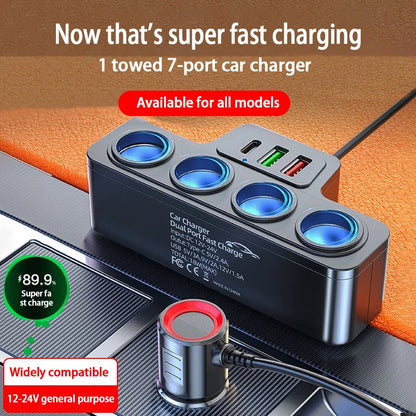120W Multi-Function Charger USB/Type C Fast Charging Can Charge Multiple Devices At The Same Time, One Tow And Four Car Chargers