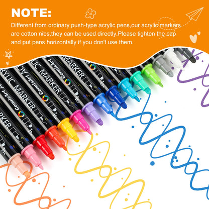 12/24/36/48/60/80 Colors Dual Tip Acrylic Paint Pens Markers Art Supplies for Wood, Rocks, Canvas, Glass, Ceramic, DIY, Graffiti