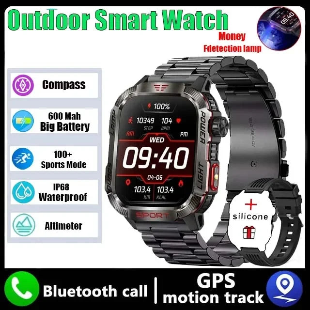 2024 New Durable Military Smart Watch Bluetooth Call Outdoor Sports Track Tracker Men's and Women's Smartwatches LED Flashlight