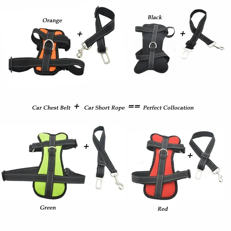 Dog Car Safety Chest Seat Belt Pet Harness Adjustable Vehicle Breathable Safe Dogs Belt Harness Walking Harness With Belt Leash