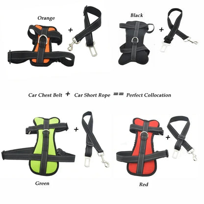 Dog Car Safety Chest Seat Belt Pet Harness Adjustable Vehicle Breathable Safe Dogs Belt Harness Walking Harness With Belt Leash