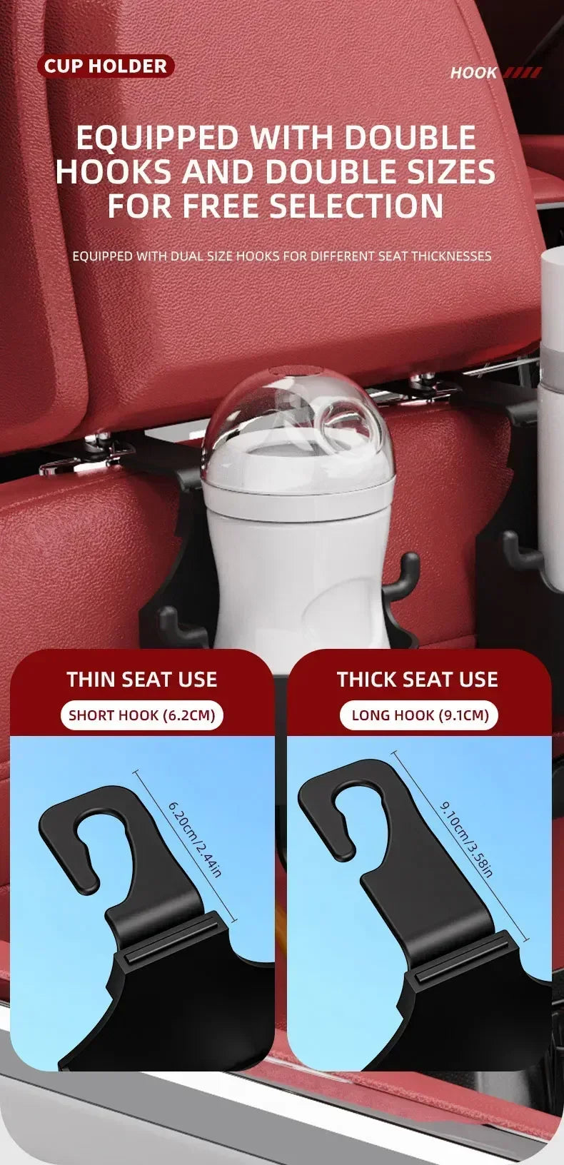 2Pcs Car Seat Headrest Hook Hanger Storage Organizer Universal with Cup Holder for Handbag Fit Universal Vehicle Car Accessories