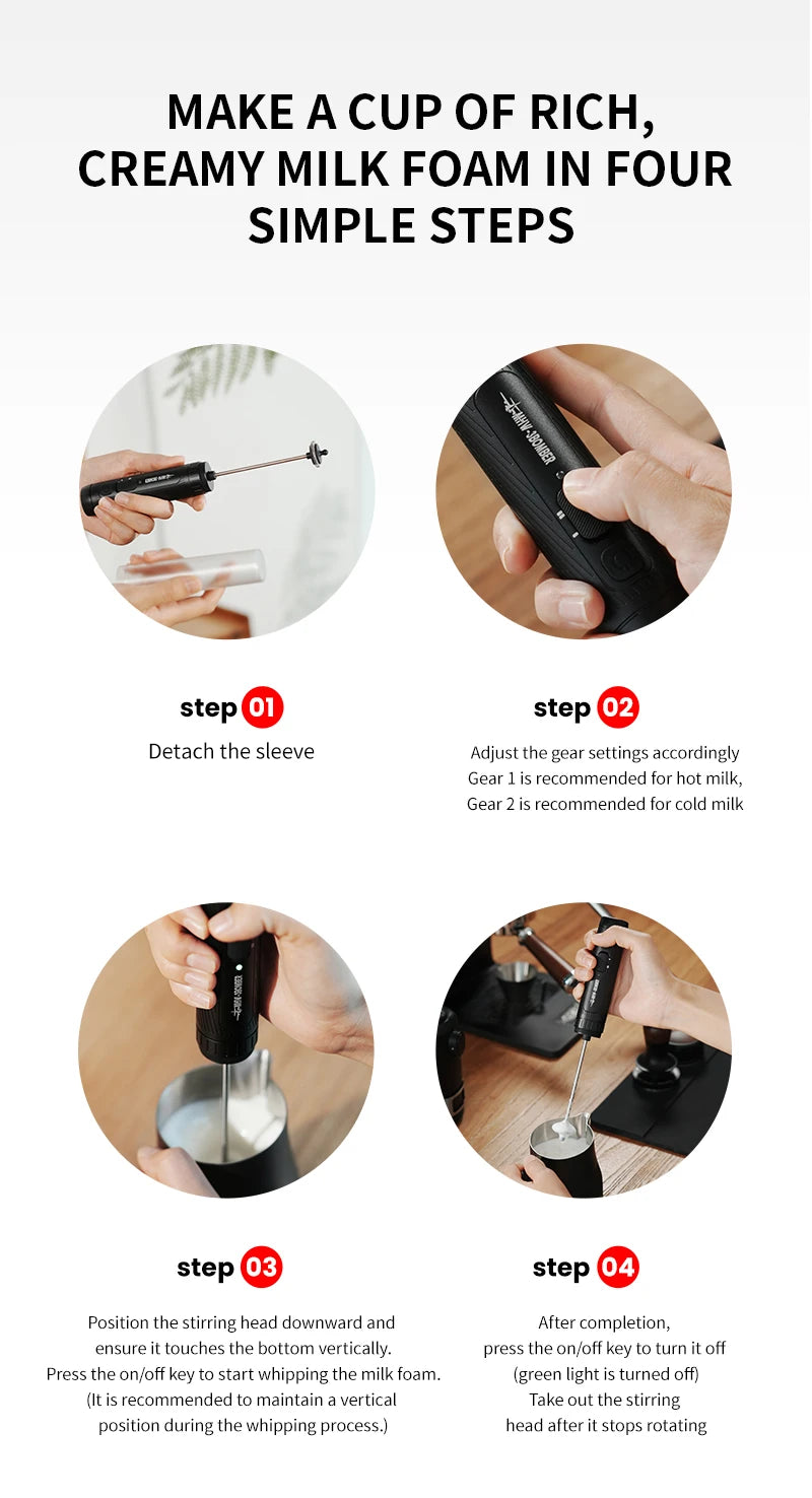 MHW-3BOMBER Official New Electric Milk Frother Handheld Wireless Blender Latte Cream Egg Beater Food Blender