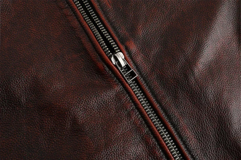 Copersian Men's Genuine Leather Jacket Natural Cowhide Hunting Jacket  Retro Motorcycle Jacket Spring Autumn Mens Clothes