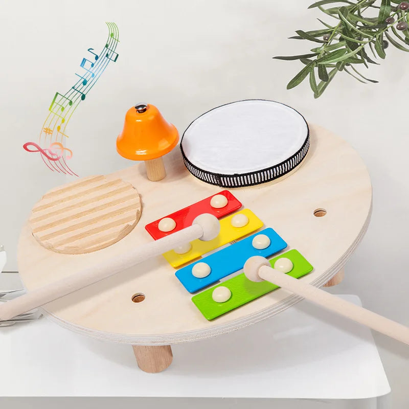 Wooden Music Toys For Babies Children's Multifunctional Music Knocking Table Early Education Kids Drum Set Music Toy Baby Gift
