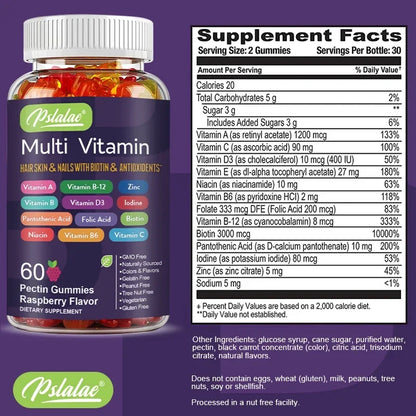 Multivitamin Gummies - To Provide Energy, for Skin, Hair and Nails Health, Support Immune, Overall Health