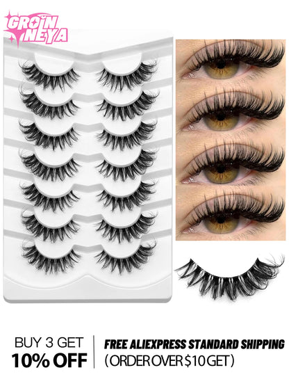 GROINNEYA Lashes 5/7 Pairs Wispy Mink Lashes Invisible Band Eyeashes Look Like Extensions Strip Lashes Natural Look Soft Fluffy