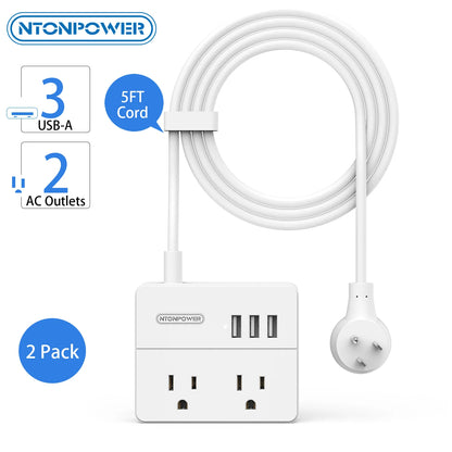Power Strip US Plug 2 Outlets With 3USB Ports 15FT Extra-long Extension Cord（1.5/3/4.6 Meter）Smart USB Charger for Travel/Home