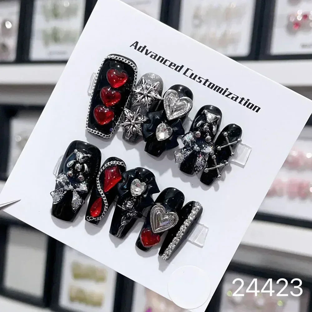 10Pcs Short Press On Nails y2k Star Rhinestone Design Handmade Press On nails Luxury With Design Full Cover Removable Fake Nails