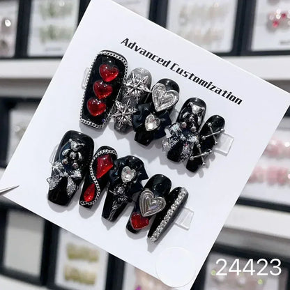 10Pcs Short Press On Nails y2k Star Rhinestone Design Handmade Press On nails Luxury With Design Full Cover Removable Fake Nails