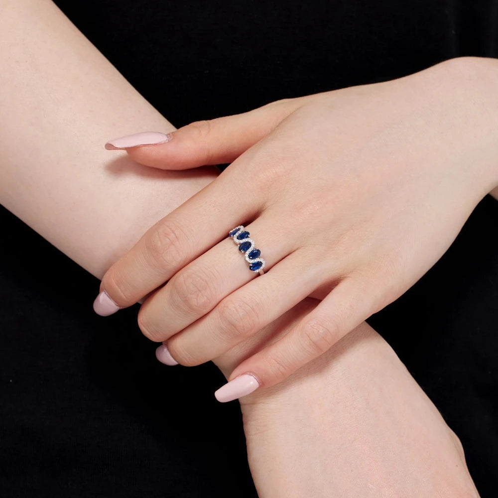 Wong Rain 100% 925 Sterling Silver 3*5 MM Oval Cut Sapphire Eemrald High Carbon Diamond Gemstone Ring For Women  Jewelry Band