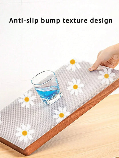 Non-Adhesive Drawer Liner 1 Roll Daisy Shelf Liner For Kitchen Cabinets EVA Waterproof Fridge Pad Cupboard Mat Easy Placemats