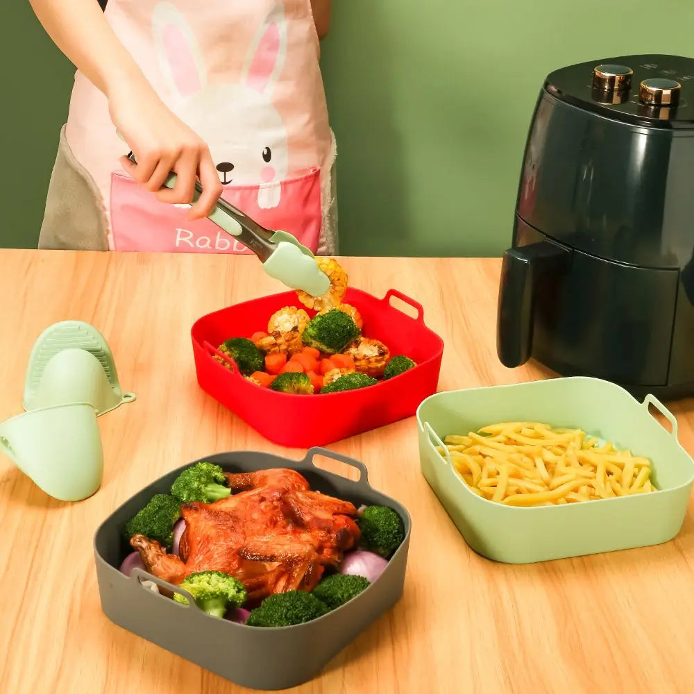 Silicone Air Fryer Baking Pan Square Reusable High Temperature Resistant Silicone Liner Insulation Mat Oven Baking