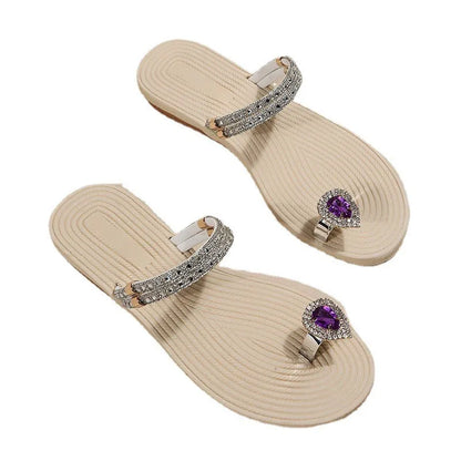 Flip-flops women 2024 summer new two-wear beach sandals European and American rhinestones soft soles flat slippers
