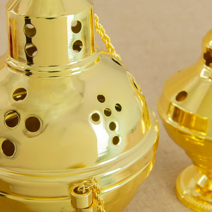 HT Church Supplier High Polished Gold Plated Hanging Incense Burner Orthodox Censer Church Home Decoration Catholic Chalice