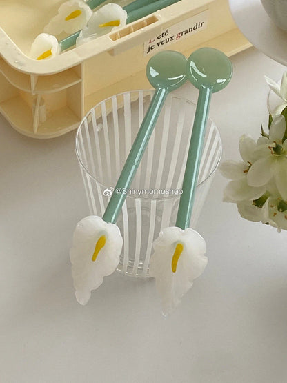 Calla Lily Animals Cartoon Bear Glass Spoon Dessert Spoon Coffee Glass Stir Spoon  Long Handle Spoon Yogurt Spoon
