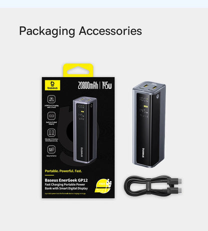 Baseus 145W Power Bank 20800mAh Dual USB A USB C PD 100W Fast Charging Digital Display Portable PowerBank for Laptop Phone Steam