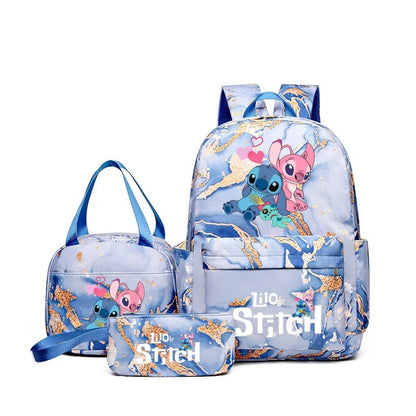 3Pcs Stitch Print Backpack Set, With Tote and Pouch, Large Capacity Lightweight And Breathable Outdoor Knapsack