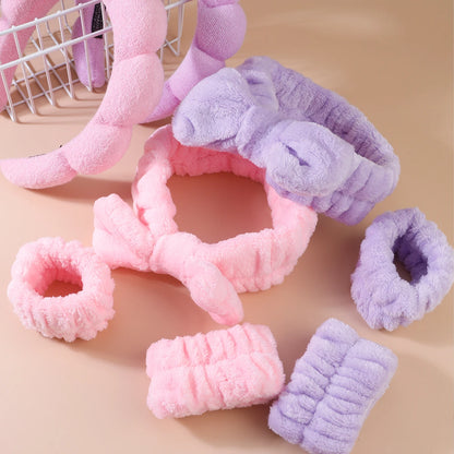 4pcs Skincare Accessories For Face Wash Skincare Hair Accessories，Sponge Spa Headbands & Wristband Set, For Washing Face Makeup