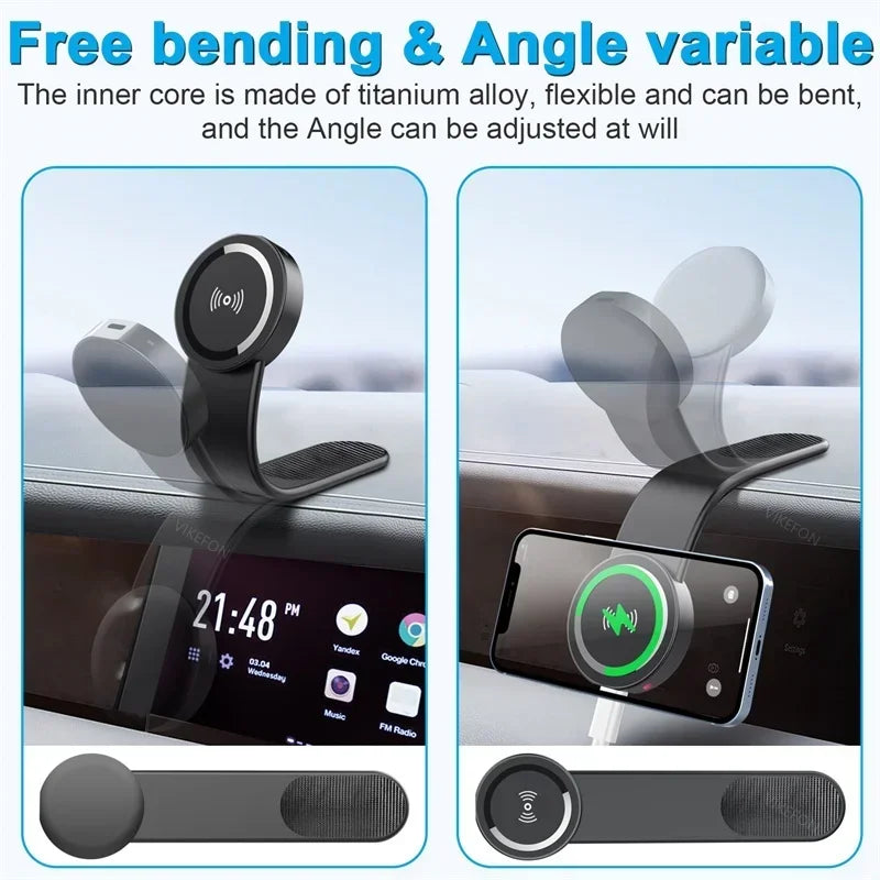 Magnetic Car Phone Holder Wireless Charger Car Fast Charging Dashboard Car Mount Bracket for iPhone 15 14 13 12 Pro Max Macsafe