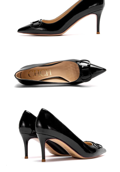CHCH Women's High Heels New Lacquer Leather Women's Business Wedding Shoes 7cm