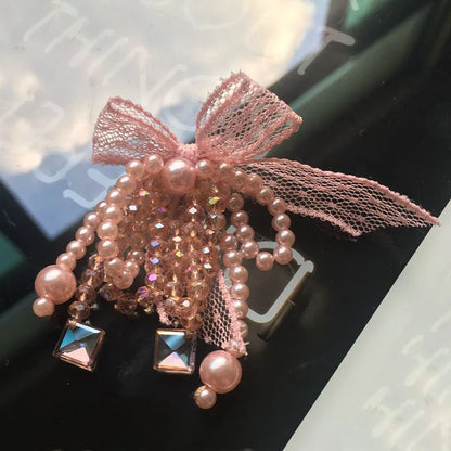 2PCS Bow tie lace hand beaded cloth ear stud accessories DIY hair accessories clothing accessories bags bow accessories