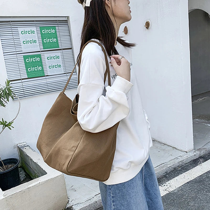 Casual Large Capacity Canvas Shopper Totes High Quality Eco Reusable Grocery Handbag For Women Travel Shoulder Bags Daily Pouch