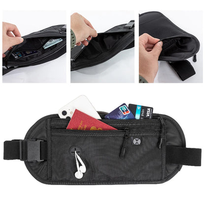 RFID Blocking Money Belt for Travel -Hidden Anti-Theft Passport Wallet & Slim Fanny Pack - Secure Waist Pouch for Cash, Cards