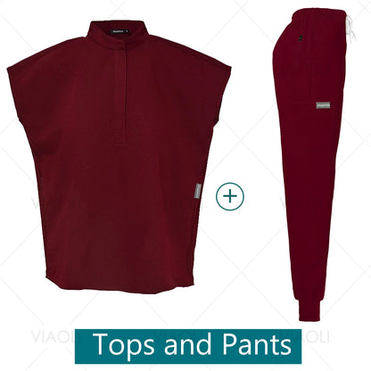 Scrubs Uniforms Sets Medical Nursing Hospital Working Clothes Solid Color Surgical Gowns Breathable Scrub Top Joggers Pants Suit