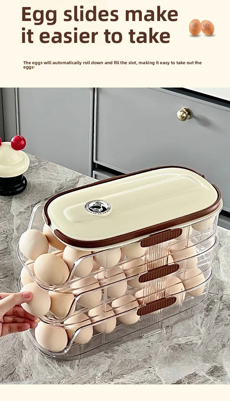 Smart Egg Storage Box - Slide-Out Drawer & Gravity Roller Design with Hidden Handle, Stackable Fridge Organizer for Side Door