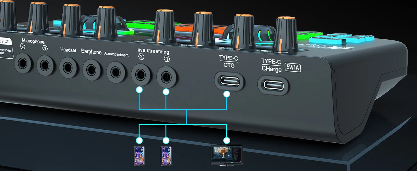 Gaming Audio Mixer,Streaming Mixer with Audio Interface BT Sound Board Voice Changer Sound Card,for PC Phone Live Streaming