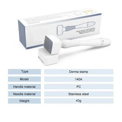 140A Derma Stamp Microneedling Face Roller Massager Adjustable Titanium Needle Length Skincare Beard Growth Scalp Hair