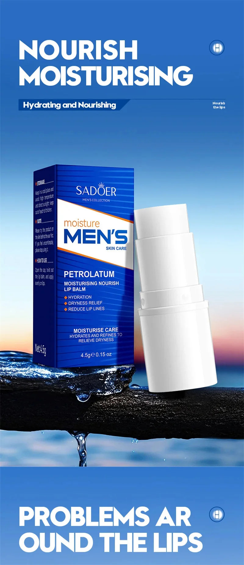 Men Lip Balm Moisturizing Hydration Fading Lip Lines Anti-Cracking Remove Dead Skin Refreshing And Not Greasy Exquisite Lip Care