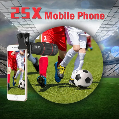 25X Phone Telephoto Lens Kit Phone Holder Portable Tripod Stabilizer Highpower Zoom Concerts Contest Outdoor Observation Animal