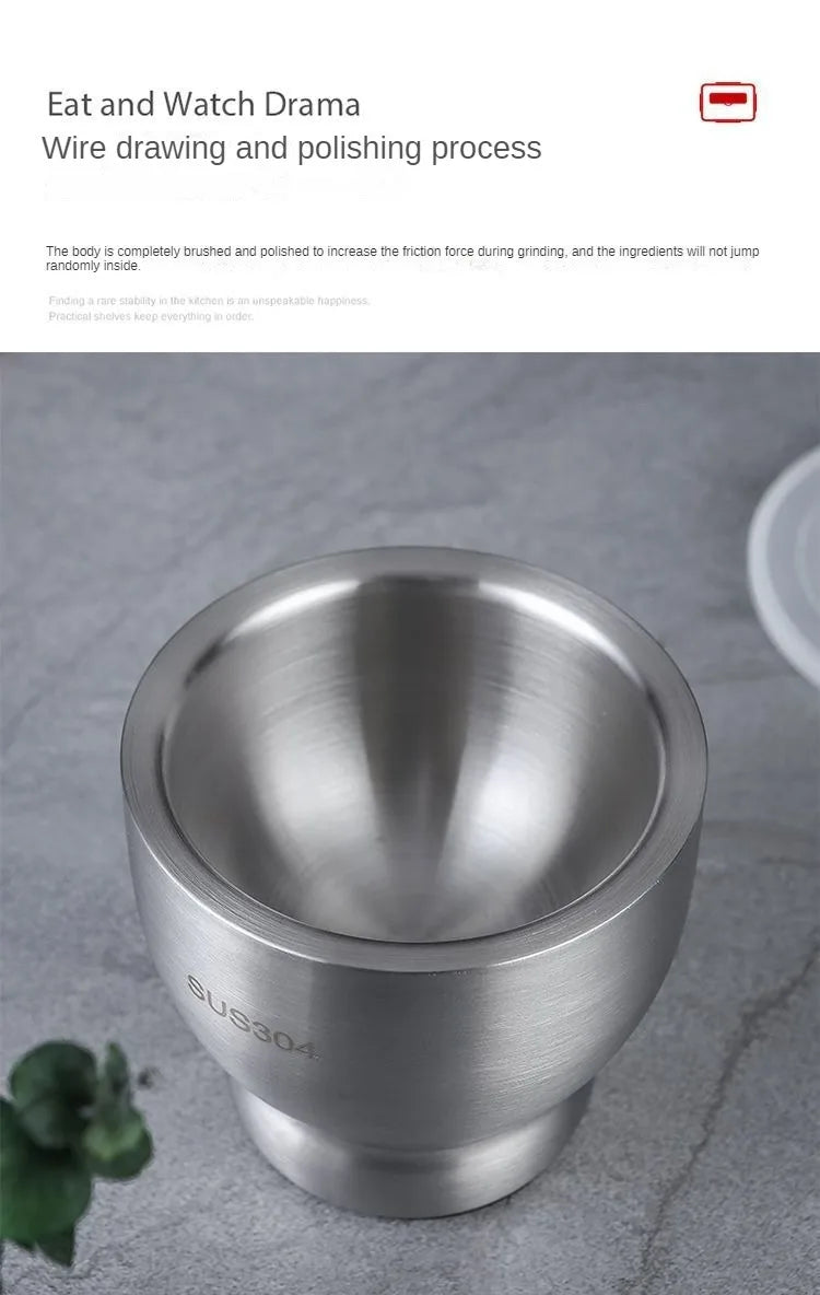 Stainless Steel Mortar and Pestle Kitchen Garlic Pugging Pot Pharmacy Bowl Pepper Spice Grinder Pot Household