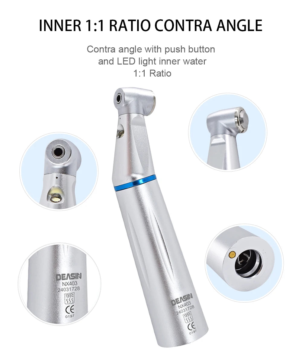 Dental LED Light inner 1:1 Ratio Contra Angle E-generatorLow Speed Handpiece Inner Water Spray E-Typle coupler