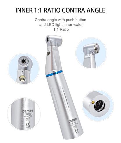 Dental LED Light inner 1:1 Ratio Contra Angle E-generatorLow Speed Handpiece Inner Water Spray E-Typle coupler