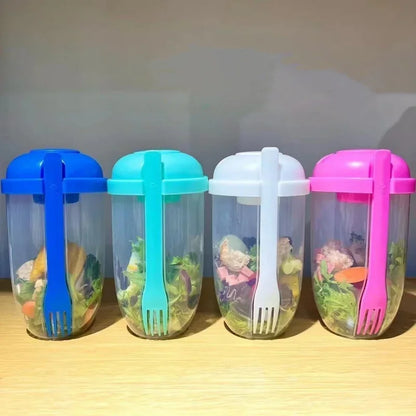 1PC/Portable Salad Cup Breakfast Salad Bowl with Fork School Lunch Box Food Storage Bento Box Yogurt Oatmeal Cereal Milk Cup