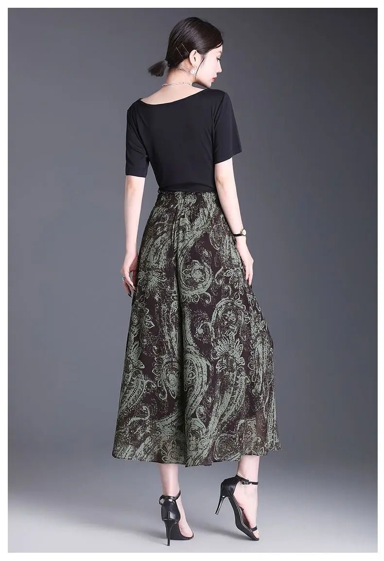 New Summer Print Palazzo Pants for Women Lightweight High Waisted Loose Skirt Pants