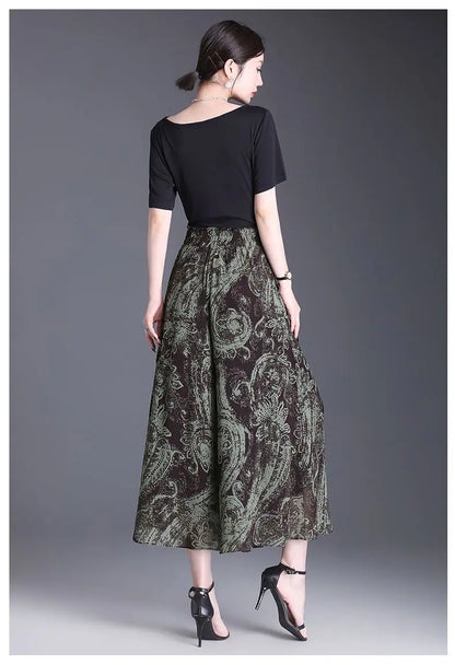 New Summer Print Palazzo Pants for Women Lightweight High Waisted Loose Skirt Pants
