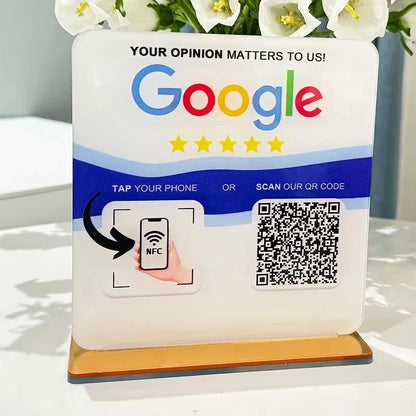 Custom Google Review Sign With Stand Scan QR Code Business Decor Acrylic Google Review NFC QR Code Sign Review Us on Google