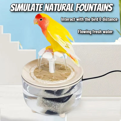 Auto Circulating 2-in-1 Parrot Bath & Pet Water Fountain, Drip-Free Design for Small Pets, USB Powered