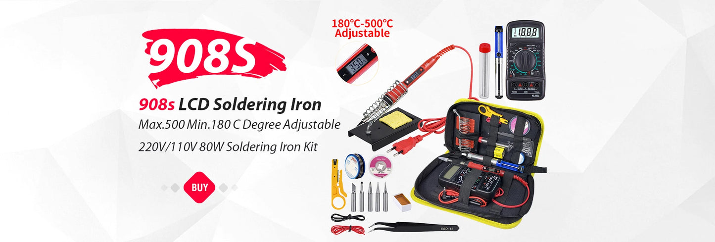 JCD 80W Electric Soldering Iron Adjustable Temperature Replaceable Soldering Iron Head Soldering Iron Pen Welding Kit 908S