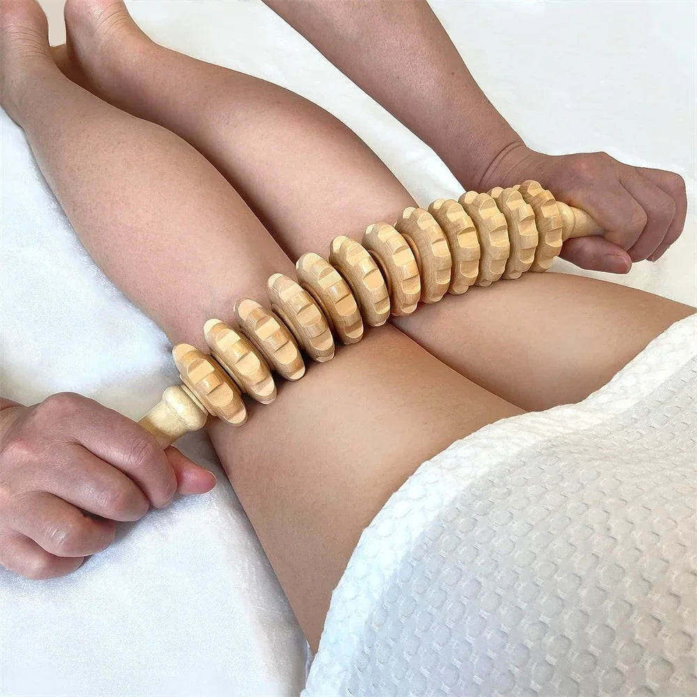 12 Rollers Wooden Curved Massager Handheld Roller Stick, Trigger Point Body Therapy Massager for Belly Waist Muscles Pain Relief