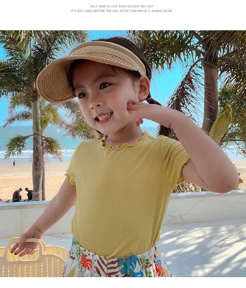 Baby Girls T-shirts for Kids Summer Sleeveless Knitted Tops Vest Outfits Girls Cute Halter Tops Tees Children Clothing 1-12 Year