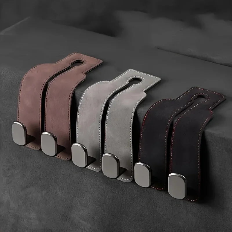 Car Purse Hook for Headrest - Premium Leather & ABS -Duty Hooks, Easy Install Car Seat Back Storage Hook