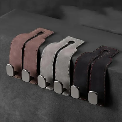 Car Purse Hook for Headrest - Premium Leather & ABS -Duty Hooks, Easy Install Car Seat Back Storage Hook
