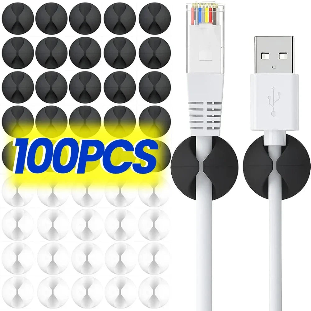 100-1PCS Desktop Wall Cable Clips Wire Management Self-Adhesive Cord Organizers Holder Clamp for USB Network Headphone Cables