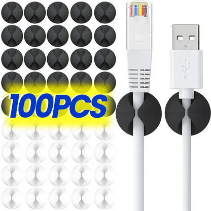 100-1PCS Desktop Wall Cable Clips Wire Management Self-Adhesive Cord Organizers Holder Clamp for USB Network Headphone Cables